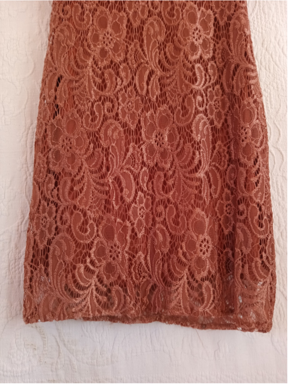Tuscan red Lace Mini Dress Rust orange bodycon sexy fall copper autumn - Picture 5 of 9